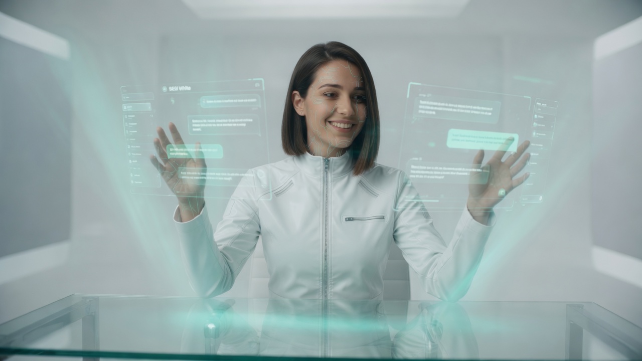 Sessi working a holographic chat-memory surface — holding context across threads
